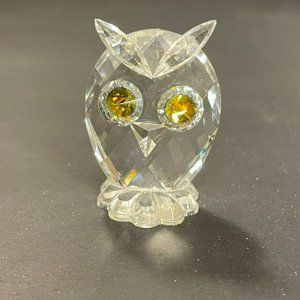 Swarovski Crystal Owl Bird Figurine Collectible Yellow Eyes 1 Inch Mint
